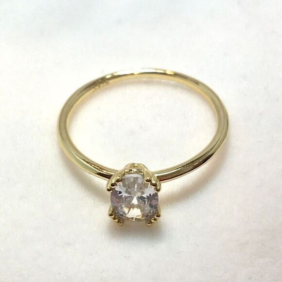 Yellow Gold Plated Sterling Silver Ring Size 6.75 Claw Prong Cubic Zirconia - Picture 9 of 16